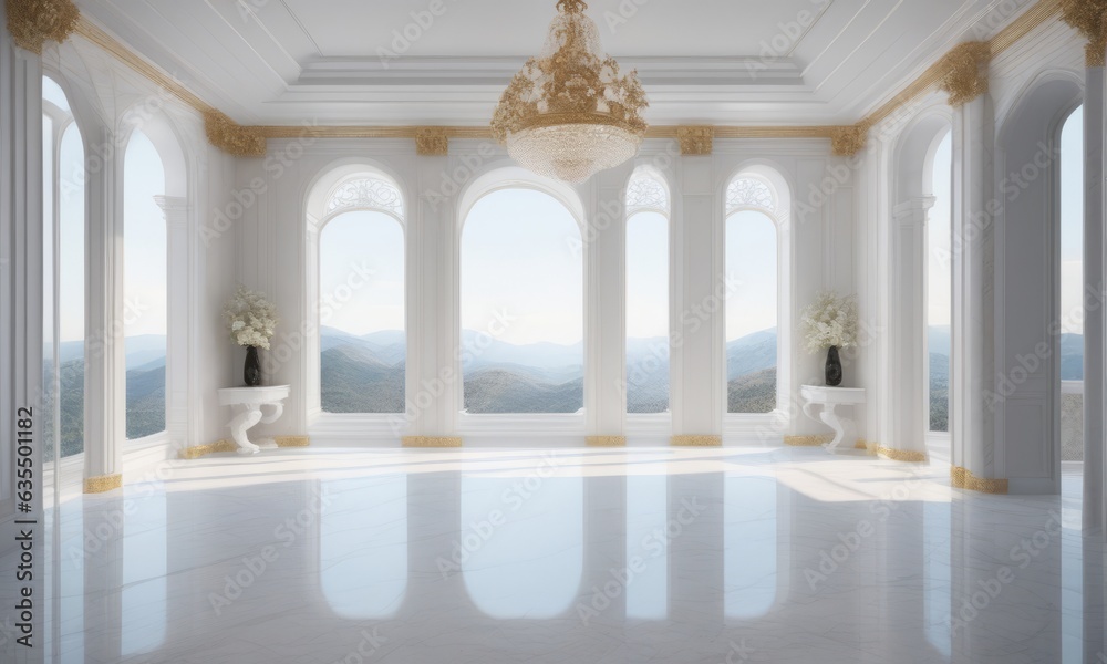 White Palace Marble Luxury Interior Room with Sunny Window