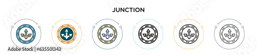 Junction icon in filled, thin line, outline and stroke style. Vector illustration of two colored and black junction vector icons designs can be used for mobile, ui, web