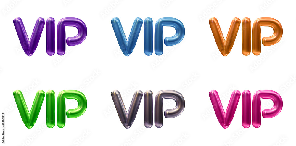Set of vip text in 3d rendering isolated on transparent background for business, rich and royal concept
