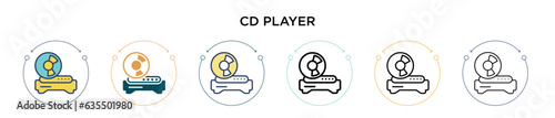 Cd player icon in filled, thin line, outline and stroke style. Vector illustration of two colored and black cd player vector icons designs can be used for mobile, ui, web