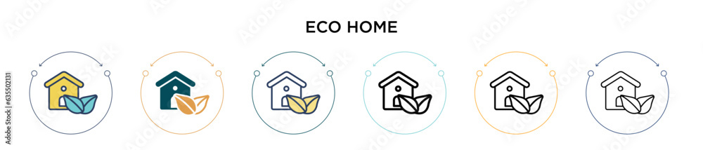 Eco home icon in filled, thin line, outline and stroke style. Vector illustration of two colored and black eco home vector icons designs can be used for mobile, ui, web