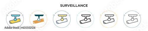 Surveillance icon in filled, thin line, outline and stroke style. Vector illustration of two colored and black surveillance vector icons designs can be used for mobile, ui, web