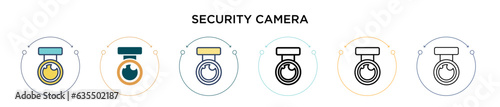 Security camera icon in filled, thin line, outline and stroke style. Vector illustration of two colored and black security camera vector icons designs can be used for mobile, ui, web
