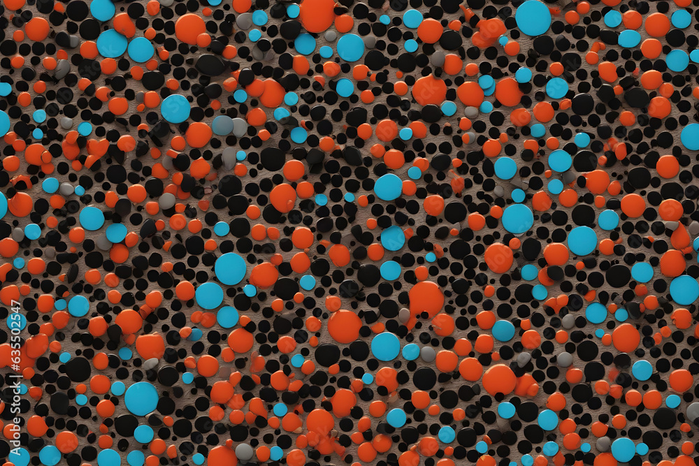 Blue, black and orange polka dots on a beige background, dogotically created Blue, black and orange polka dots on a beige background, dogotically created