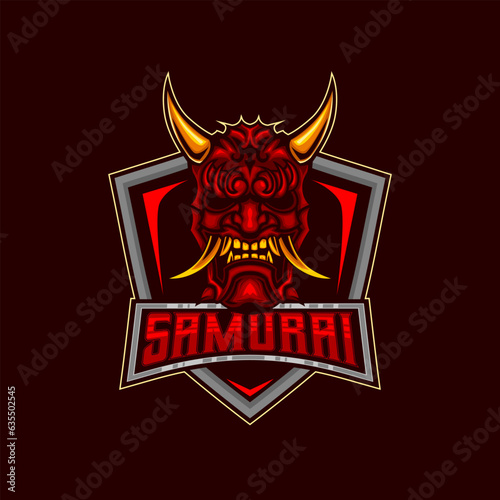 Samurai E-Sport Mascot Logo. Angry Ronin Mask of Samurai Warrior Logo Helmet Vector Illustration