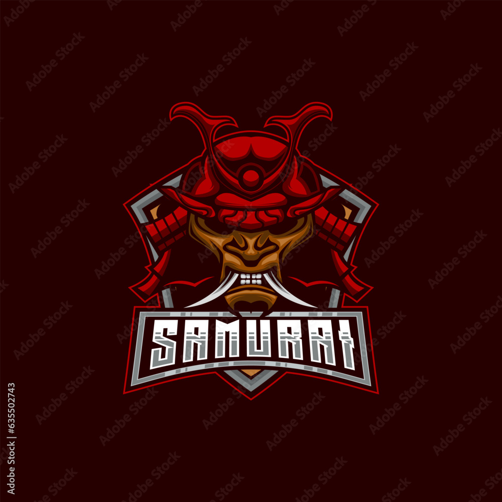 Samurai Warrior Mask E-Sport Mascot Logo Design Vector Illustration