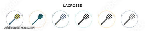 Lacrosse icon in filled, thin line, outline and stroke style. Vector illustration of two colored and black lacrosse vector icons designs can be used for mobile, ui, web