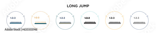 Long jump icon in filled, thin line, outline and stroke style. Vector illustration of two colored and black long jump vector icons designs can be used for mobile, ui, web