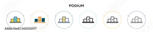 Podium icon in filled, thin line, outline and stroke style. Vector illustration of two colored and black podium vector icons designs can be used for mobile, ui, web