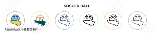 Soccer ball icon in filled, thin line, outline and stroke style. Vector illustration of two colored and black soccer ball vector icons designs can be used for mobile, ui, web