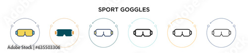Sport goggles icon in filled, thin line, outline and stroke style. Vector illustration of two colored and black sport goggles vector icons designs can be used for mobile, ui, web