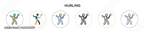 Hurling icon in filled, thin line, outline and stroke style. Vector illustration of two colored and black hurling vector icons designs can be used for mobile, ui, web