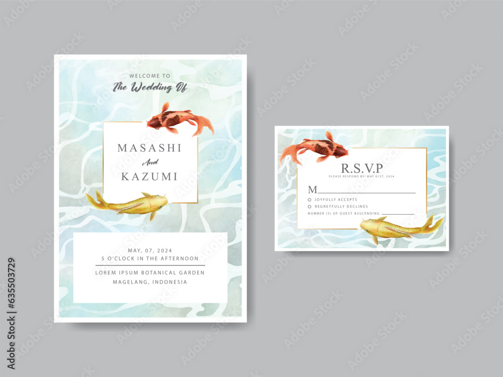 beautiful koi fish watercolor wedding invitation card
