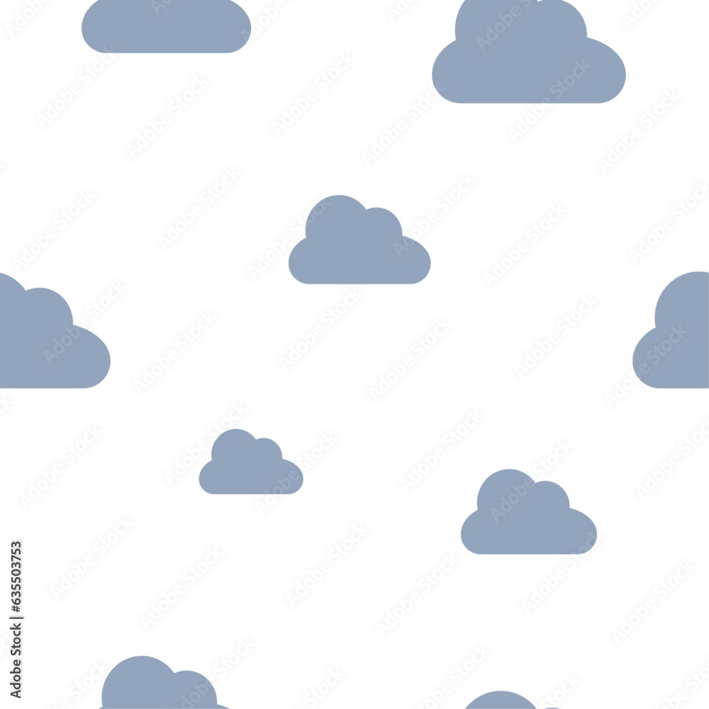 Fototapeta premium Seamless pattern of blue clouds on a white background.
