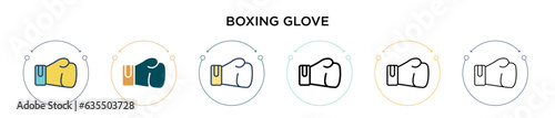 Boxing glove icon in filled, thin line, outline and stroke style. Vector illustration of two colored and black boxing glove vector icons designs can be used for mobile, ui, web