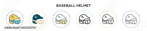Baseball helmet icon in filled, thin line, outline and stroke style. Vector illustration of two colored and black baseball helmet vector icons designs can be used for mobile, ui, web
