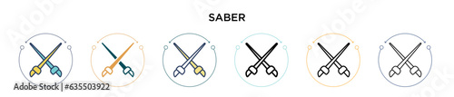 Saber icon in filled, thin line, outline and stroke style. Vector illustration of two colored and black saber vector icons designs can be used for mobile, ui, web photo