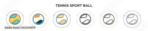 Tennis sport ball icon in filled, thin line, outline and stroke style. Vector illustration of two colored and black tennis sport ball vector icons designs can be used for mobile, ui, web