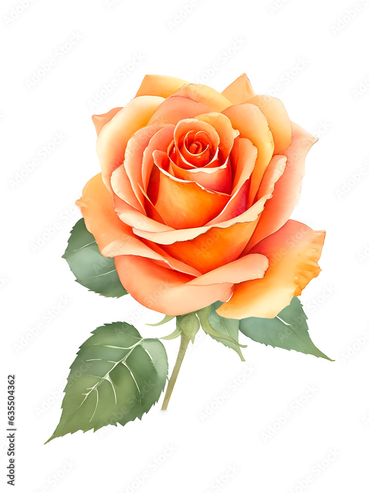 Fototapeta premium orange rose watercolor isolated on transparent background