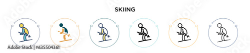 Skiing sign icon in filled, thin line, outline and stroke style. Vector illustration of two colored and black skiing sign vector icons designs can be used for mobile, ui, web
