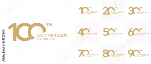 Collection of the anniversary celebration golden logo style. Celebration company event. Vector illustration. photo
