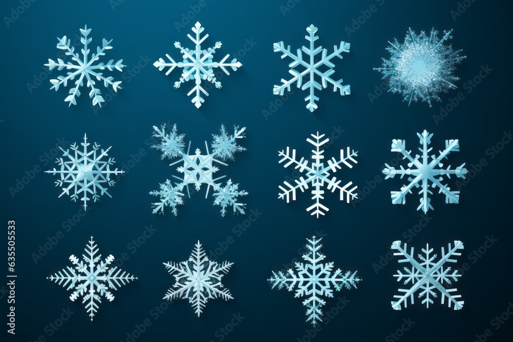 Snowflakes of different shapes. Background or blank for design. Seasonal decorations. Snowflakes of different shapes. Background or blank for design. Seasonal decorations.