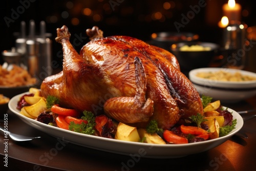 Christmas food, baked turkey. Preparing for a festive dinner. Merry christmas and happy new year concept.