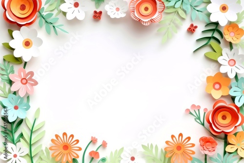 Floral border frame card template. green flowers, leaves, for banner, wedding card. Springtime composition with copy-space © AITTHIPHONG