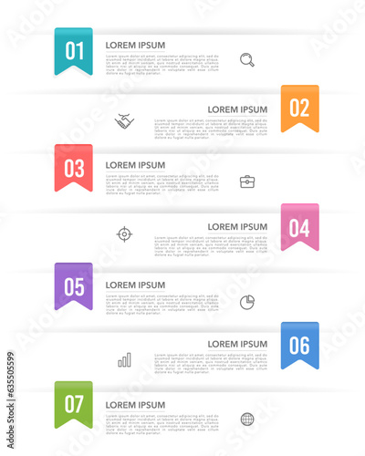 7-process infographic bookmark number steps to success. business, workflow, and presentation. Vector illustration.