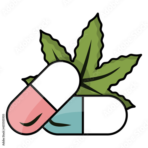Phytocannabinoid Medicine concept, CBD-rich tablets and Pills vector icon design, Cannabis and marijuana symbol, thc and cbd sign, recreational herbal drug stock illustration
