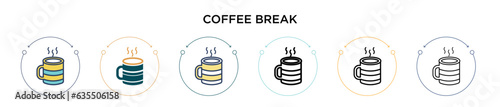 Coffee break icon in filled, thin line, outline and stroke style. Vector illustration of two colored and black coffee break vector icons designs can be used for mobile, ui, web