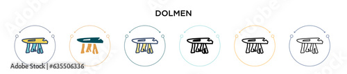 Dolmen icon in filled, thin line, outline and stroke style. Vector illustration of two colored and black dolmen vector icons designs can be used for mobile, ui, web
