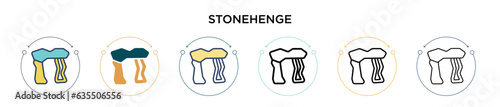Stonehenge icon in filled, thin line, outline and stroke style. Vector illustration of two colored and black stonehenge vector icons designs can be used for mobile, ui, web