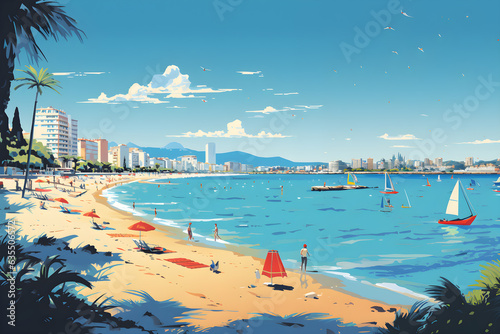 cannes city scenery Côte d'Azur, France, a famous tourist destination with beautiful beaches. On the Mediterranean. Generative AI Illustration