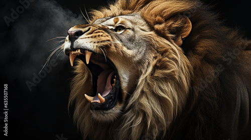 Lion's Powerful Roar: A lion roars, its powerful voice echoing through the night.