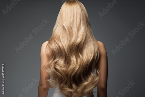 Print op canvas Back of beautiful young model with long blonde hair