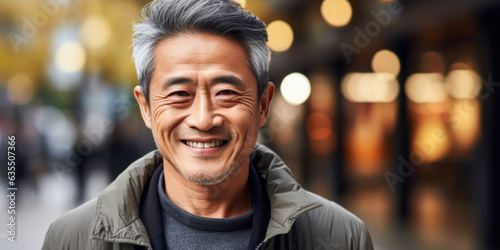 Middle Aged Man Walking in City: A middle aged man walks in the city, his confident stride and positive attitude evident in his expression.