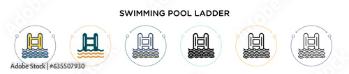 Swimming pool ladder icon in filled, thin line, outline and stroke style. Vector illustration of two colored and black swimming pool ladder vector icons designs can be used for mobile, ui, web