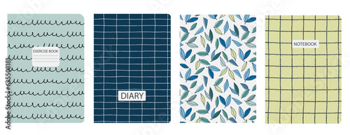 Set of cover page templates with hand drawn flowers, branches, leaves. Based on seamless patterns. Backgrounds for notebooks, notepads, diaries. Headers isolated and replaceable