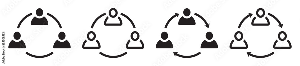 Set of collaboration icon. Partnership, people group connection, communication, business, teamwork, people symbol. Teamwork corporation concept. People group council. Vector. Set of collaboration icon. Partnership, people group connection, communication, business, teamwork, people symbol. Teamwork corporation concept. People group council. Vector.