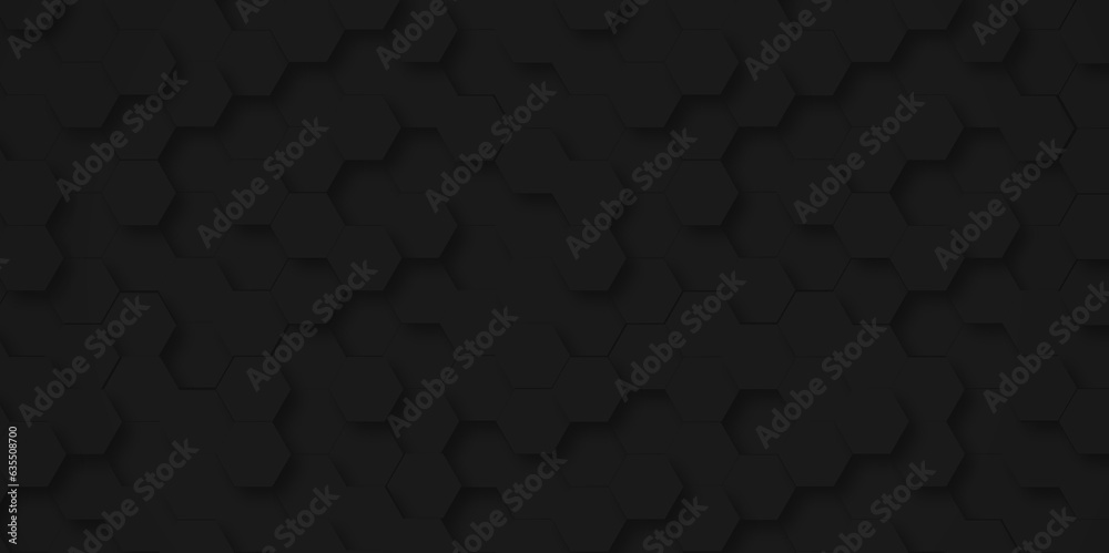 Background of abstract black hexagon background design a dark honeycomb grid pattern. Abstract octagons dark 3d background.Black geometric background for design. Background of abstract black hexagon background design a dark honeycomb grid pattern. Abstract octagons dark 3d background.Black geometric background for design.