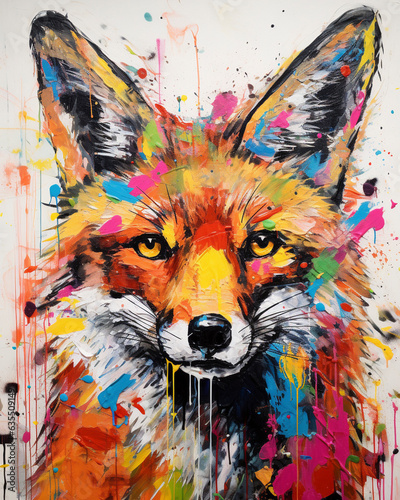 Vibrant Fox Watercolor Splash Abstract Art © @foxfotoco