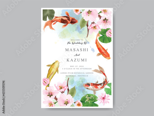 beautiful koi fish watercolor wedding invitation card