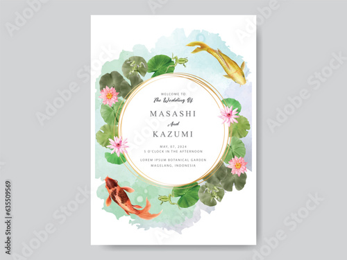 beautiful koi fish watercolor wedding invitation card