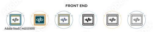 Front end icon in filled, thin line, outline and stroke style. Vector illustration of two colored and black front end vector icons designs can be used for mobile, ui, web