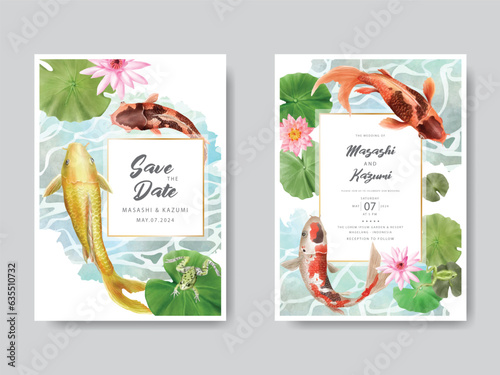 beautiful koi fish watercolor wedding invitation card