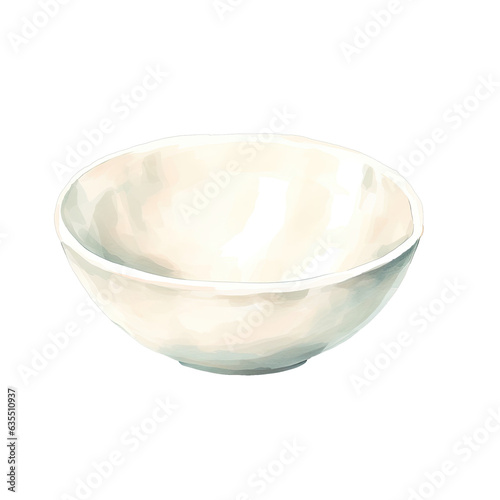 Impressionist watercolor painting of a white bowl on a transparent background