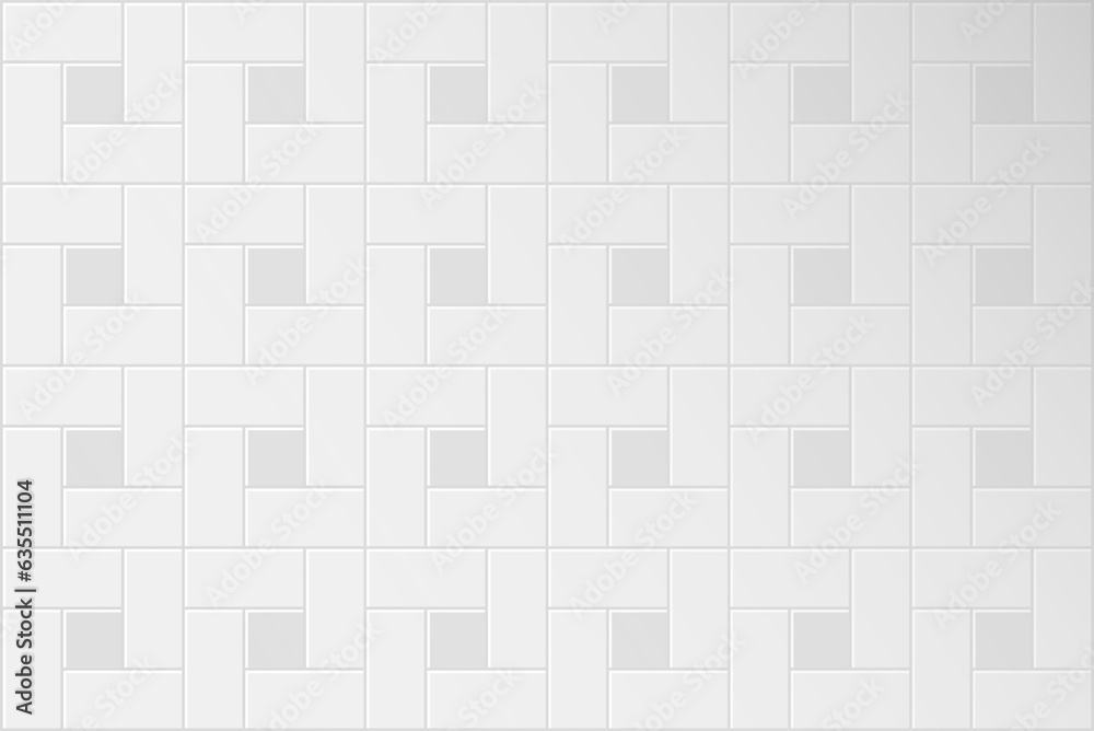 Tile wall or floor. Pattern of ceramic tiled grid for bathroom, kitchen or toilet interior. Realistic 3d rectangle two-color tile with shadow. Vector illustration.