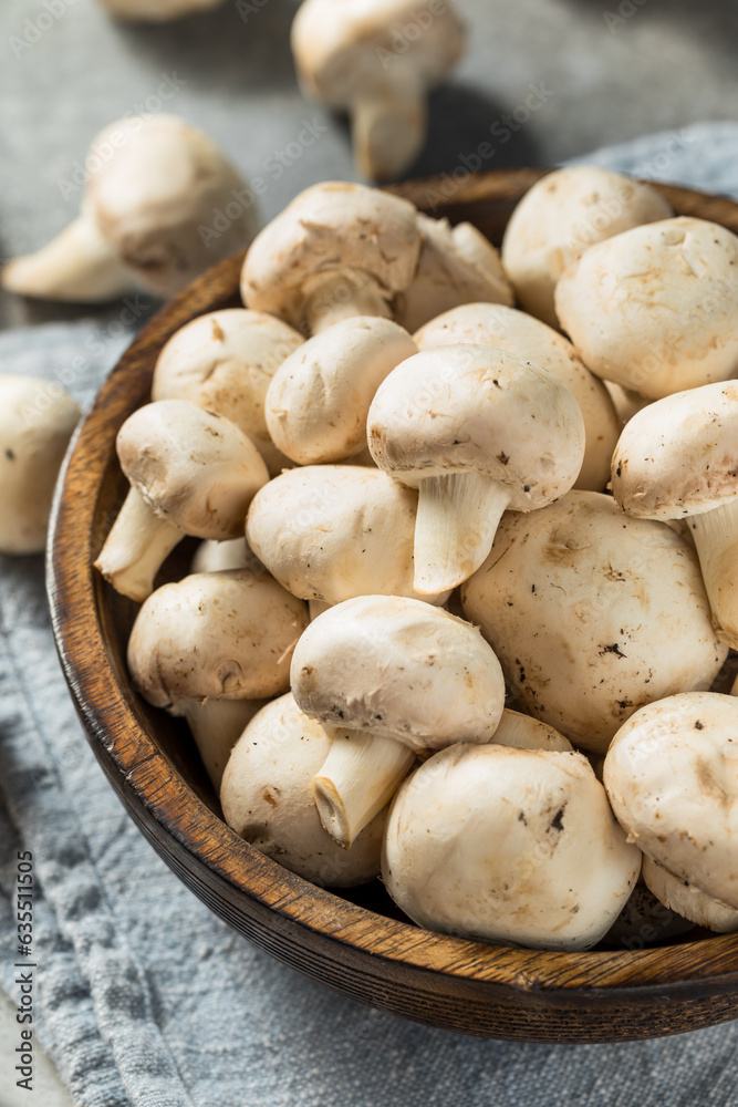 Raw White Organic Champignnon Mushrooms