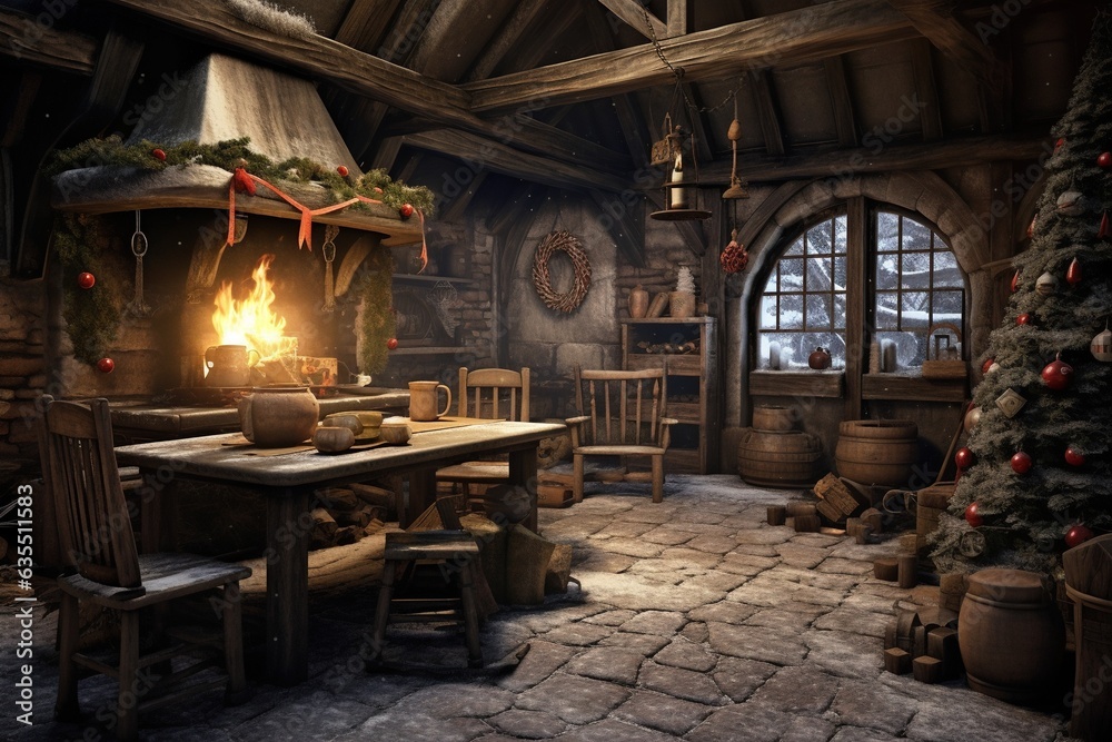 Generative AI, Christmas interior rural background, Santa Claus rustic workshop Generative AI, Christmas interior rural background, Santa Claus rustic workshop